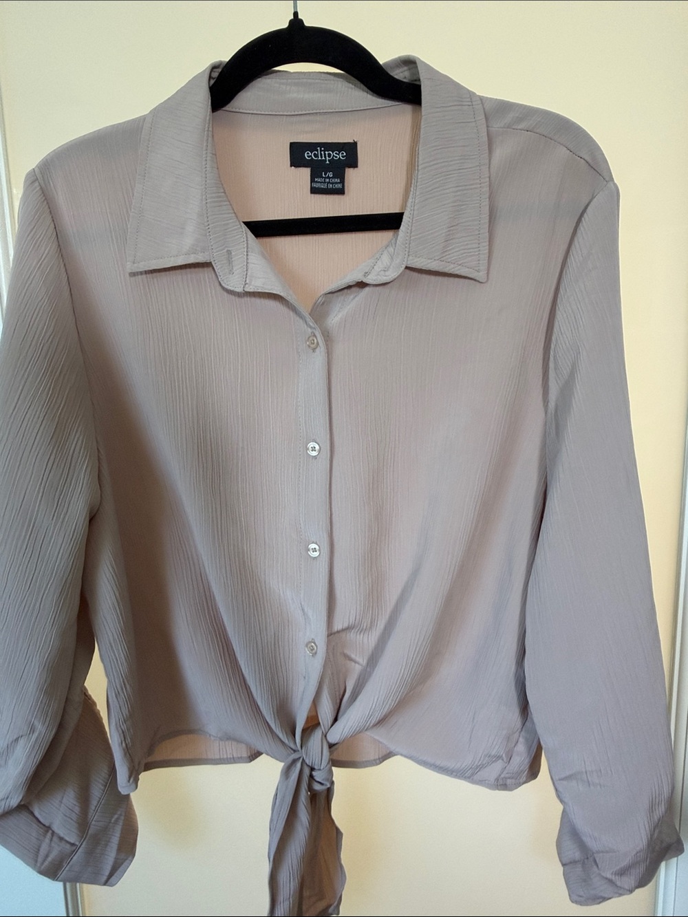 Eclipse Light Taupe Tie-Front Button-Down Shirt
